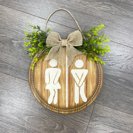 Rustic Round Wooden Toilet Sign 23CM Hanging Gender Door Plaque Bathroom Wall Home Decor