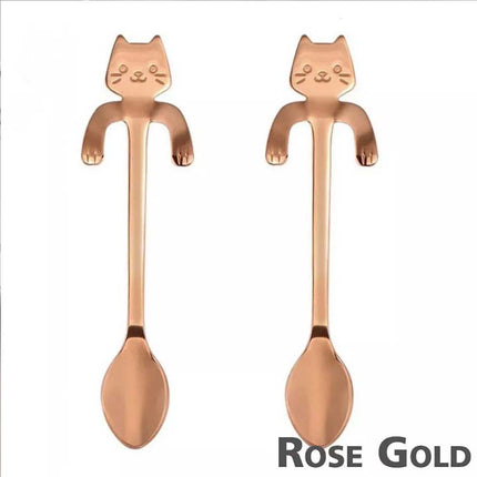 4x Teaspoons Tableware Cat Spoon Tea Cute Cartoon Stainless Steel Ice Cream Coffee