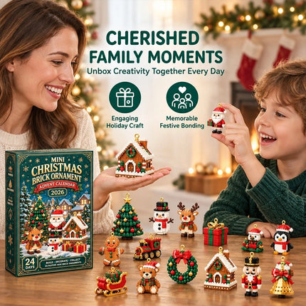 Mini Christmas Brick Ornament Advent Calendar 2026, 24 Days PVC Hanging Ornaments for Christmas Tree & Wreath Decor