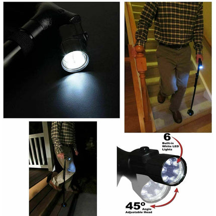 Folding Walking Stick LED Light Cane Adjustable Pole Handle Lightweight Strap