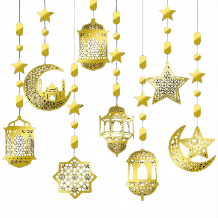 8 Pcs Eid Mubarak Hanging Pendant Ramadan Islamic Muslim Party Decoration Streamer Banner
