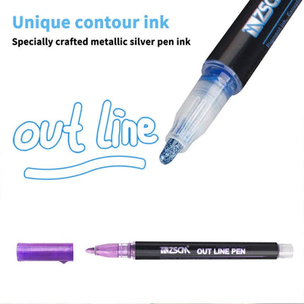 12 Colors Drawing Double Line Outline Pen Highlighter Marker Pens For School