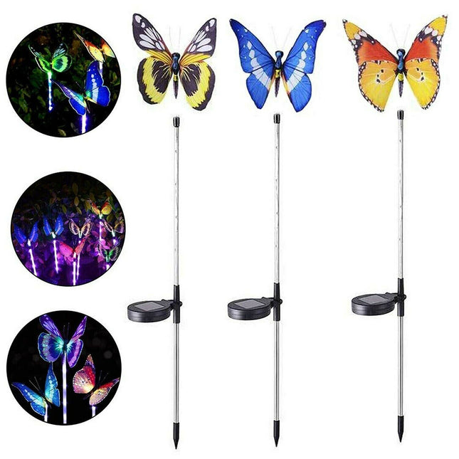 3PCS Solar Powered LED Light Butterfly Outdoor Garden Lawn Stake Lamp Waterproof
