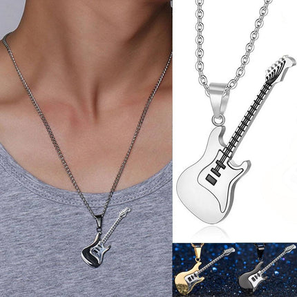 3-Piece Stainless Steel Rock Guitar Music Pendant Necklace Chain – Unisex Jewelry