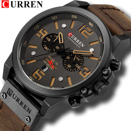 Men's Business Casual Quartz Wrist Watch, Leather Strap Analog Male Dress Watch