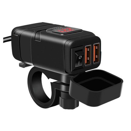 Dual USB Port Motorcycle Fast Charger Socket LED Voltmeter Display ON/OFF Switch