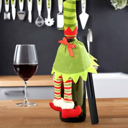 4 Pack Christmas Santa Hat Bottle Toppers, Wine Bottle Covers, Xmas Table Festive Decoration