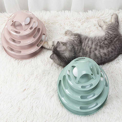 Funny Cat Toy Plastic Tower Interactive Track Ball Playing Game 3Levels Pet Toys