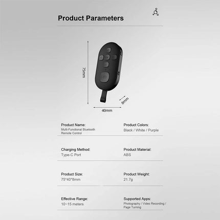 Universal Bluetooth Remote Control Wireless Shutter Page Turner Video Controller
