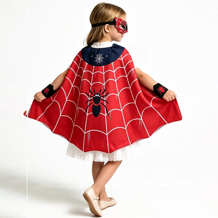 4Pcs Superhero Cosplay Costume, Boys Girls Fancy Dress Kit with Cape & Mask