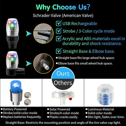 4-Pack LED Wheel Strobe Flash Lights Tire Valve Cap Lamps for Cars, Trucks & Motorcycles