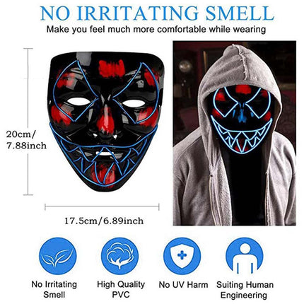 Halloween LED Purge Mask Glow in Dark Light up Costume Scary Rave Cosplay Mask