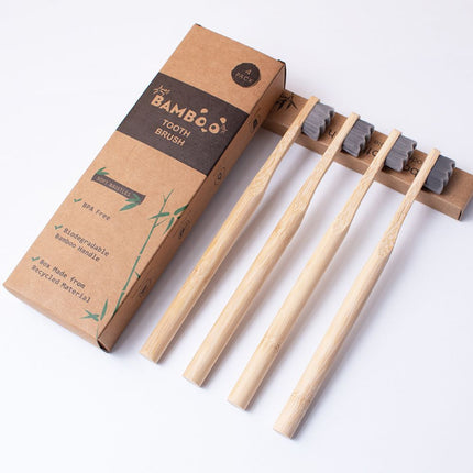 Eco-Friendly Grey Bamboo Toothbrush 4 Pack Extra Dense Soft Bristles