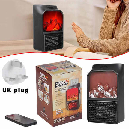 1000W Ceramic UK Plug in Heater, Flame Space Mini Electric Fan Heaters W/ Remote