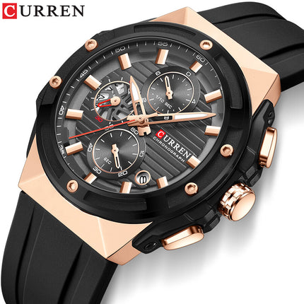 Men's Sports Quartz Wrist Watch with Calendar, Silicone Strap Casual Male Daily Watch