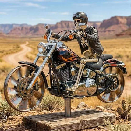 2D Flat Motorcycle Wind Spinner Rotating Wheel Garden Stake Decor