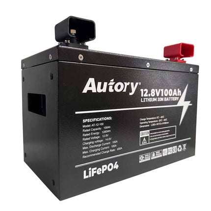 Autory 12.8V 100Ah LiFePO4 Lithium Battery - RV Metal Case Mount Bracket Kit