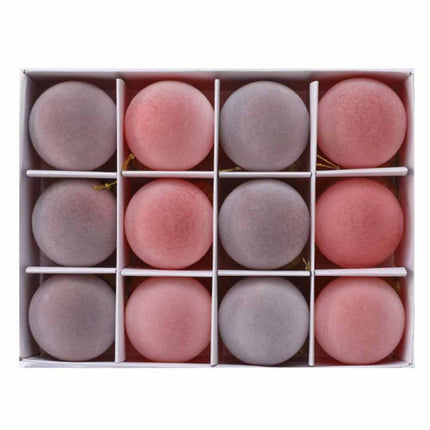 12PCS 6cm Flocked Christmas Balls Xmas Tree Hanging Baubles Ornament Party Decor