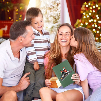 Pop-Up Christmas Greeting Card: Motorbike Santa Claus Xmas Card