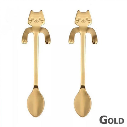 4x Teaspoons Tableware Cat Spoon Tea Cute Cartoon Stainless Steel Ice Cream Coffee