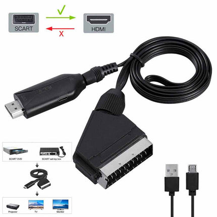 Portable Scart To HDMI Converter with USB Cable Video Audio Adapter For HD TV