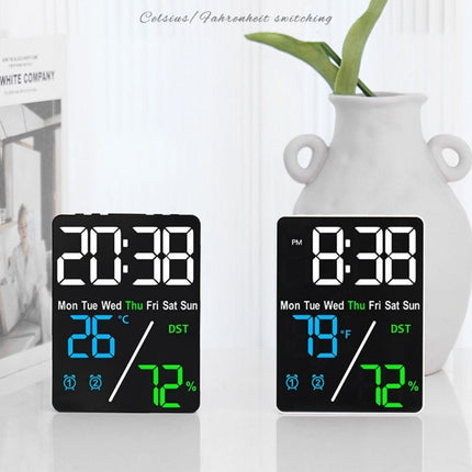 LED 3 Color Digital Wall Clock Wall Time Temperature Humidity Display