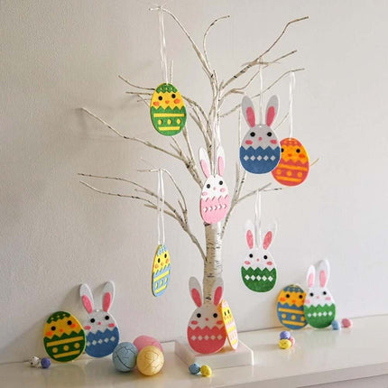 24Pcs Easter Felt Eggs Hanging Decoration, Chicks & Bunny Design, Home Party Ornament