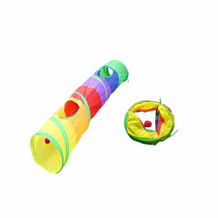 Kitten Playing Toy Pet Rabbit Play Fun Rainbow Peepholes Cat 2 Holes Dog Tunnel