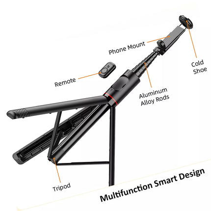 Selfie Stick Tripod 72" | 360° Rotation, Remote, Cold Shoe Mount Phone stand