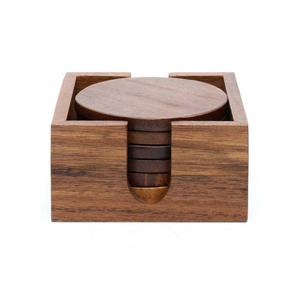 Round Coasters Set of 6 Acacia Wood for Drinks, Coffee & Tea Ideal for Home and Dining Use