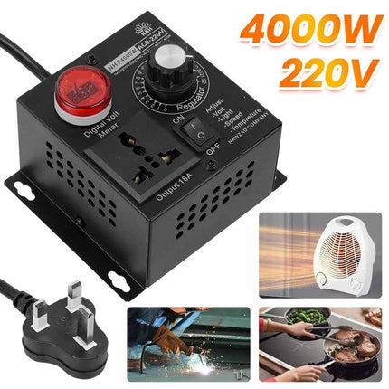 220V 4000W Variable Voltage Regulator Speed Motor Fan Control Controller UK Plug