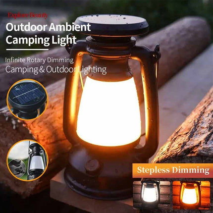 Solar & USB Rechargeable LED Camping Lantern, Outdoor Portable Light for Tent Hiking Camping