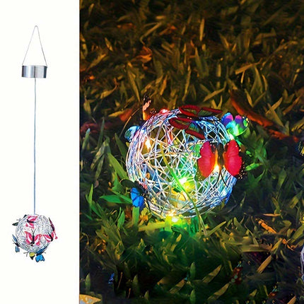 Hanging Butterfly Pendant Solar Power Light Mesh Orb Outdoor Yard Garden Decor