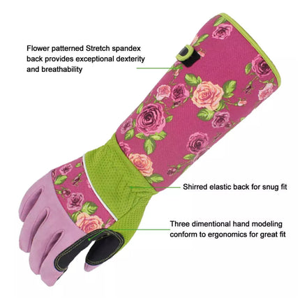 Ladies Long Sleeve Gardening Gloves - Thorn Proof Leather Gauntlet Garden