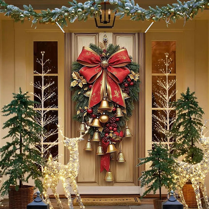 180*90cm Christmas Cloth Door Cover，Bells Wreath Ornament for Wall Festival Party Decoration
