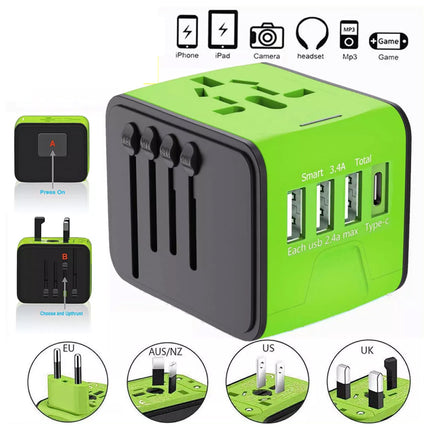 FAST 3.4A Universal Travel Adapter 3 USB &Type-C Outlet Converter Plug Power