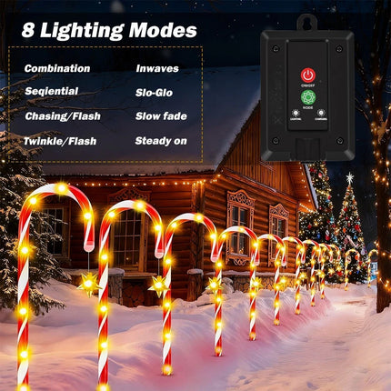 5IN1 Christmas Red LED Cane Lights Solar-Powered Outdoor Candy Path Garden Decoration