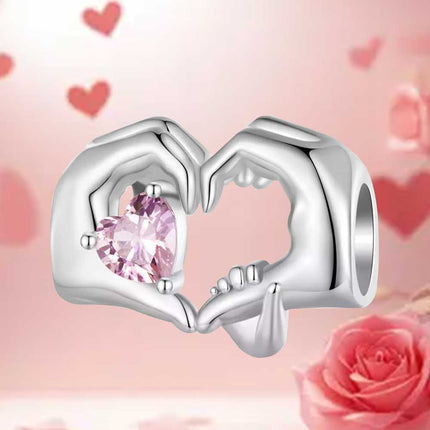 Family Love Hands Heart Charm For European Bracelets S925 Sterling Silver
