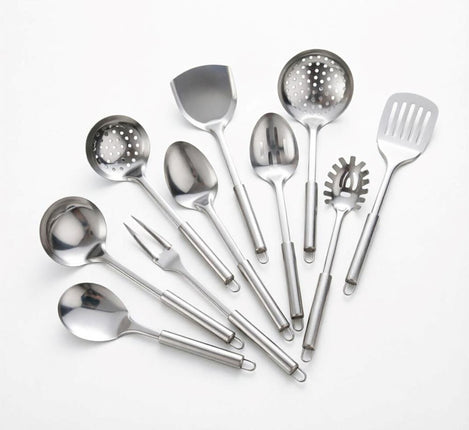 10PCS Stainless Steel Cookware Set with Cooking Utensils & Serving Spoons