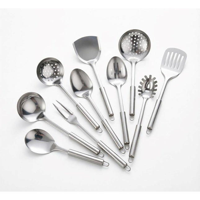 10PCS Stainless Steel Cookware Set with Cooking Utensils & Serving Spoons