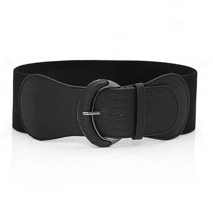 Women Ladies Faux Leather Wide Stretch Elastic Buckle Cinch Waist Wide Belt 85CM