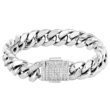 18k Gold Silver Curb 8inch Cuban Durable Urban Street-Wear Hip Hop Bracelet 12mm