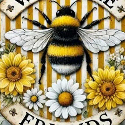 20cm Acrylic Round Hanging Sign, Yellow Honey Bee Decor, Welcome Friends Ornament