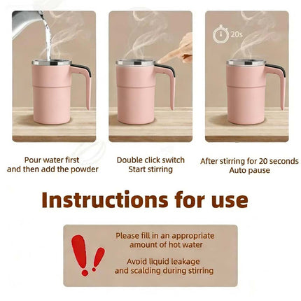 Pink Self Stirring Coffee Mug for Women, Electric Magnetic Rechargeable Auto Mixing Cup for Coffee Tea