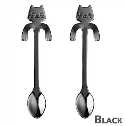 4x Teaspoons Tableware Cat Spoon Tea Cute Cartoon Stainless Steel Ice Cream Coffee