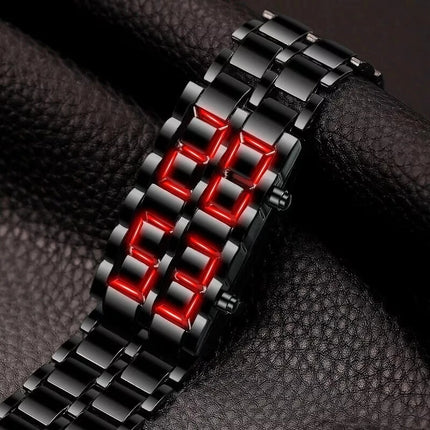 Fashion Mens Digital Lava Wrist Watch Men Black Full Metal Red LED Display
