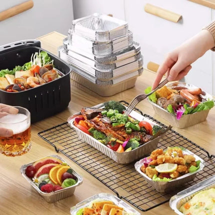 20Pcs Rectangle Disposable Aluminum Foil Air Fryer Pans - BBQ Drip Pans & Food Packaging Trays, No-Cover Design for Baking, Roasting, Grilling, Meal Prep & Leftovers Storage