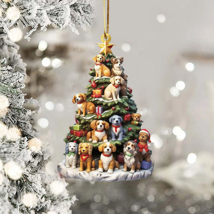 2D Christmas Tree Dog Acrylic Ornament Pendant,Gift for Dog Lovers & Xmas Car Hanging Decor