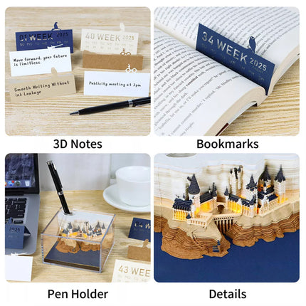 2025 3D Calendar with LED Light Paper Carving Art Memo Pad Notepad Novelty Gift