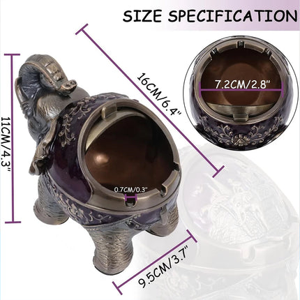 Elephant Ashtray with Lid - Windproof Metal Type for Outdoor & Indoor